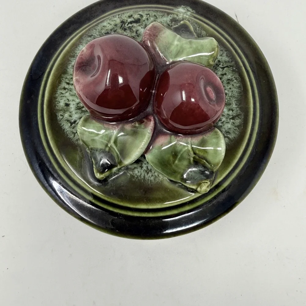Vintage Wade Of California Pottery Green Drip Glaze‎ Apple Covered Lid Dish #202
